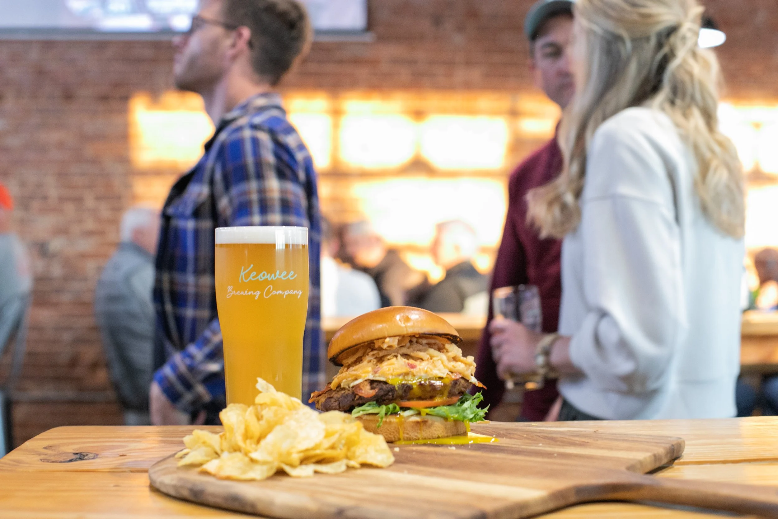 Pint of Beer with Large Juicy Burger and Chips