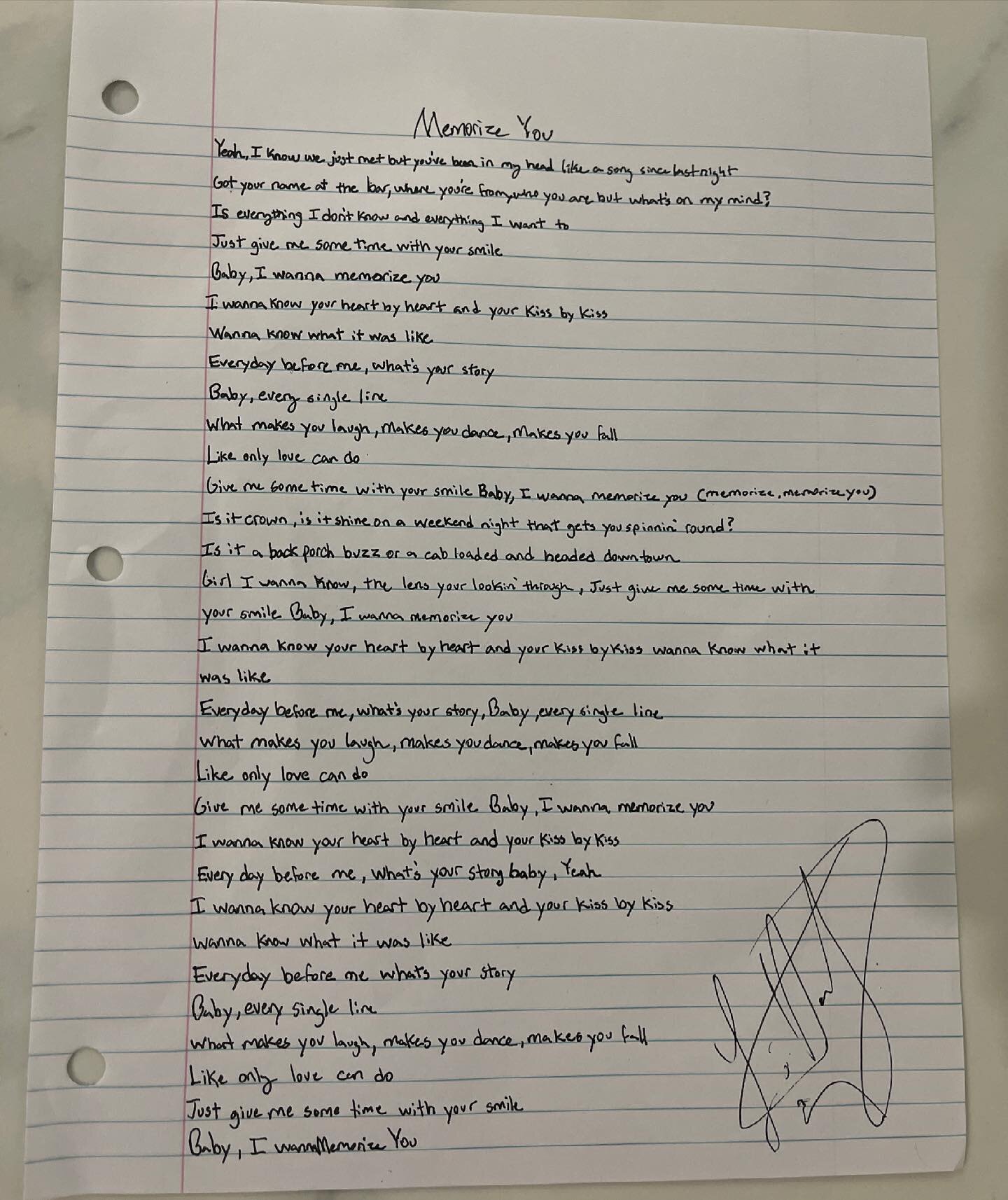 I wrote out and signed the lyrics to my latest single, #MemorizeYou. Enter for your chance to win them at the link in my bio!