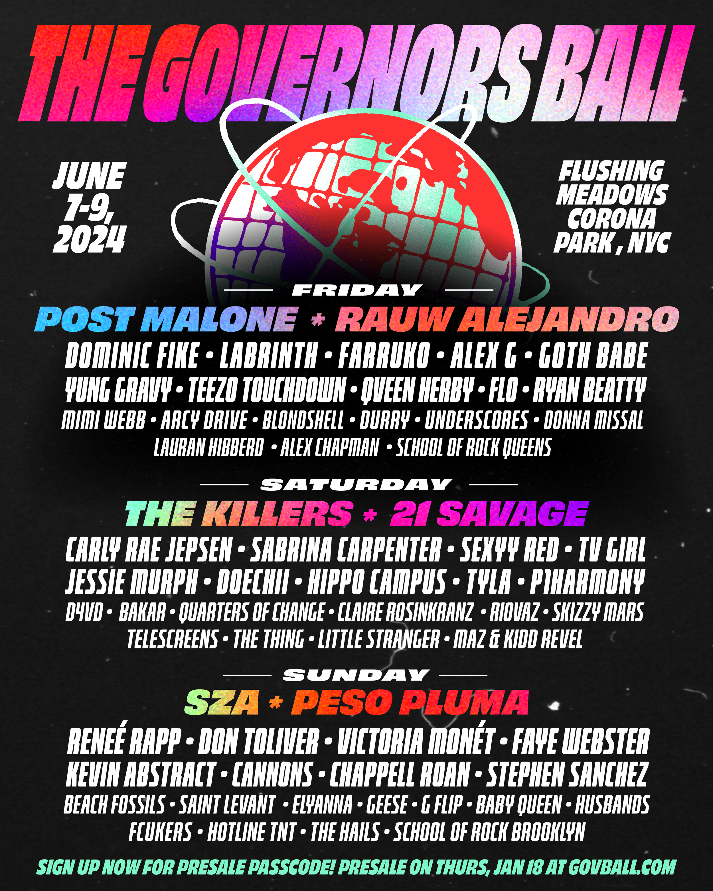 21 Savage, Post Malone &amp; Sza to Headline 2024 Governors Ball Festival