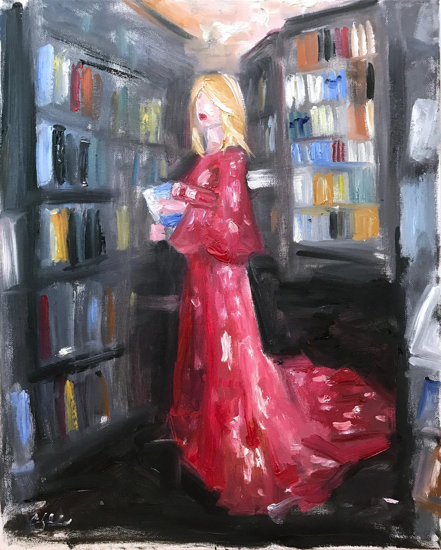 Reading in Style - Emma Roberts oil on canvas 20 x 16 inches.jpeg