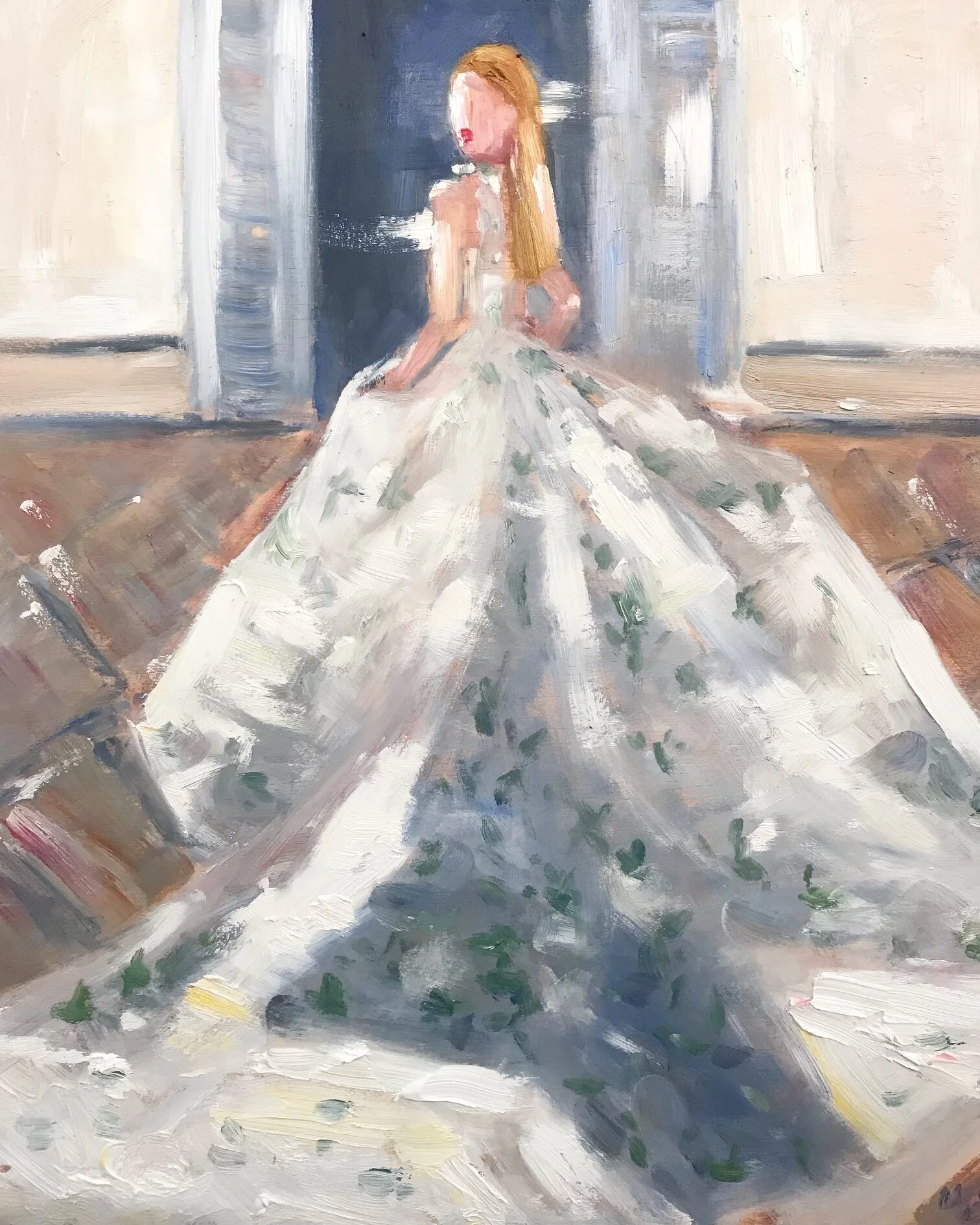Blushing in Monique Lhuillier, 20 x 16 inches