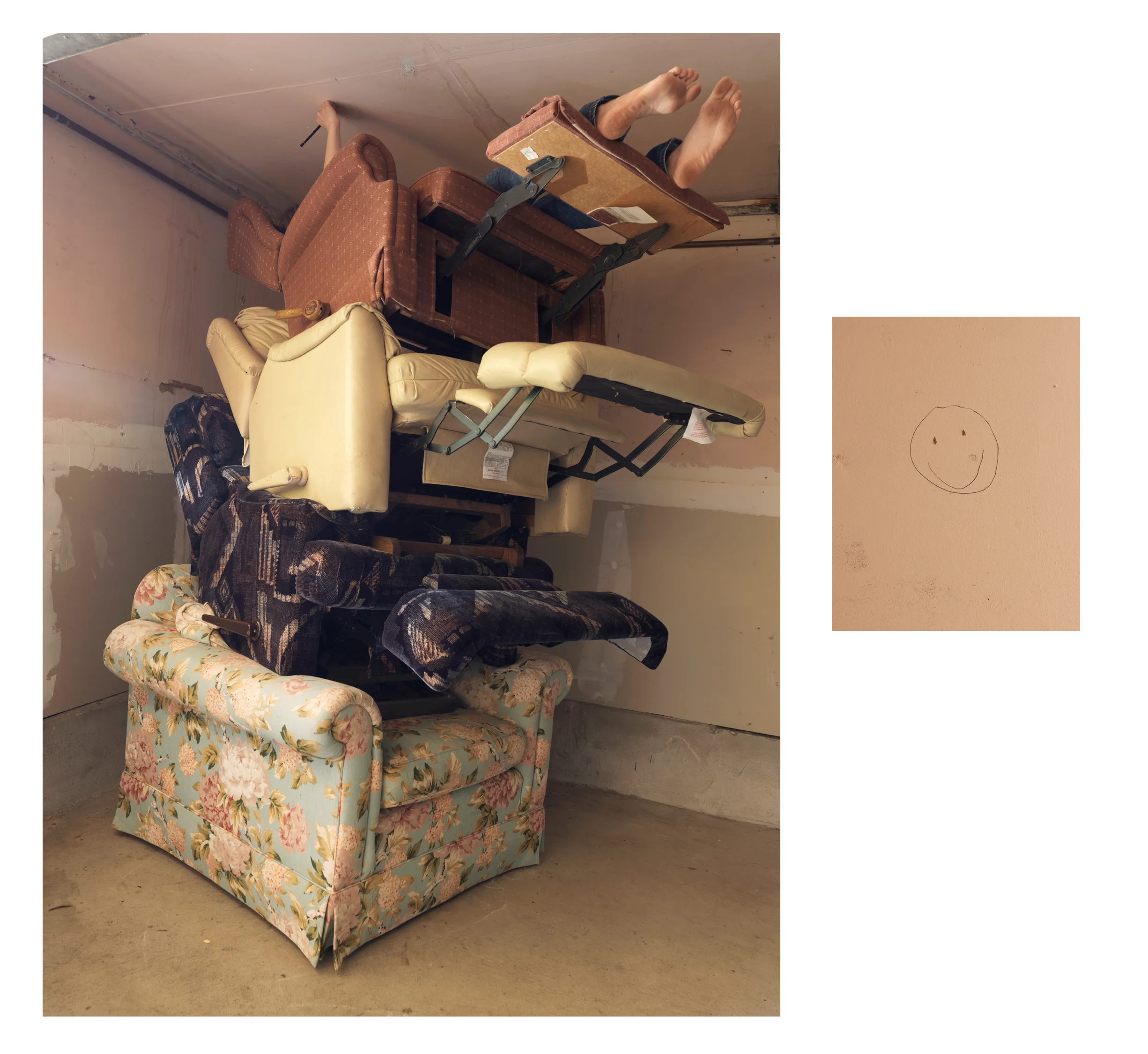 Lazy Girl, 2014, c-print, 46” x 61” (Lazy Girl), 14” x 11” (Smiley face)
