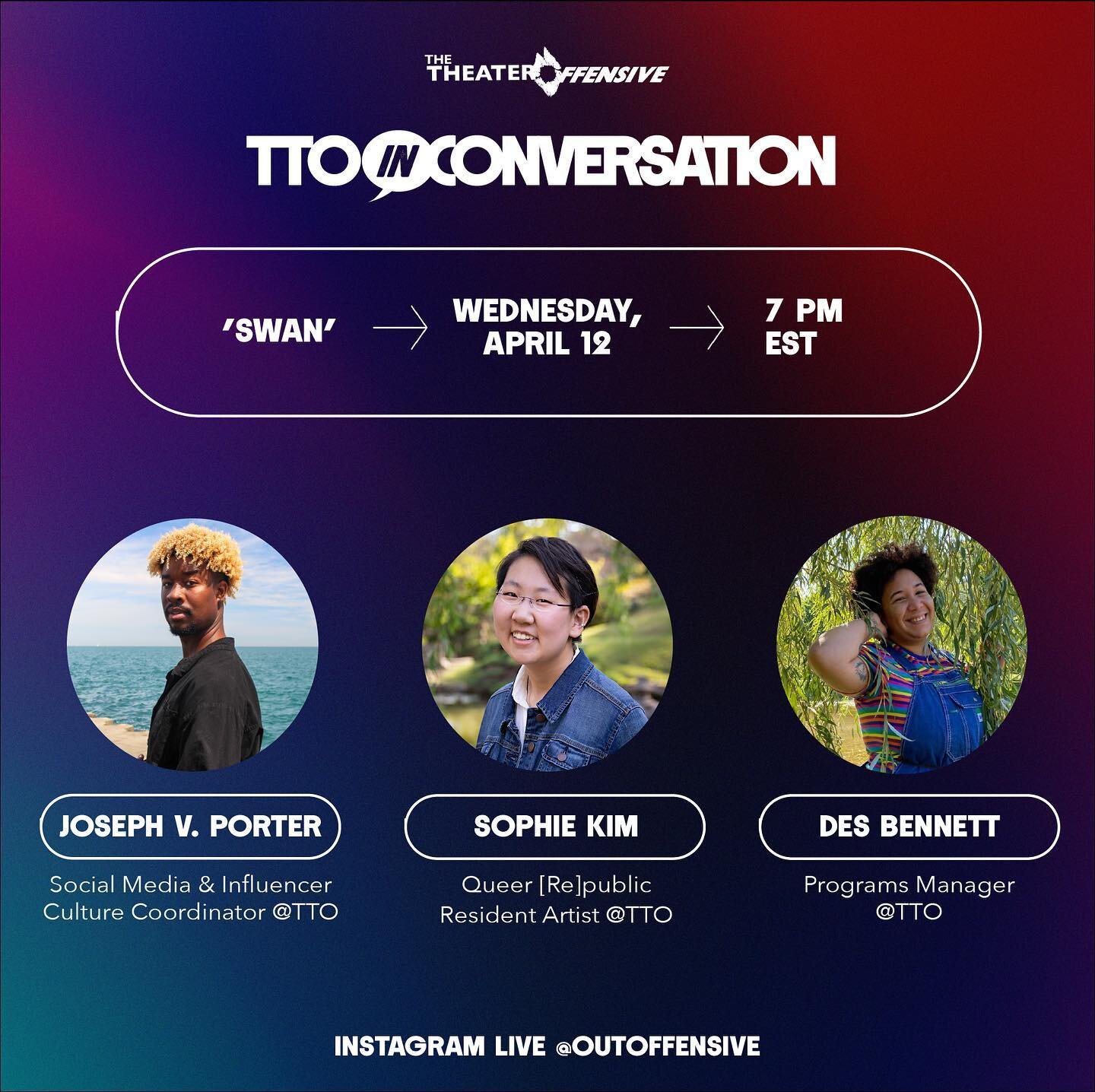 This week we&rsquo;re in conversation with TTO resident artist Sophie Kim! 

Join us Wednesday, April 12th @ 7pm EST to talk about Sophie&rsquo;s process, the residency experience and SWAN!