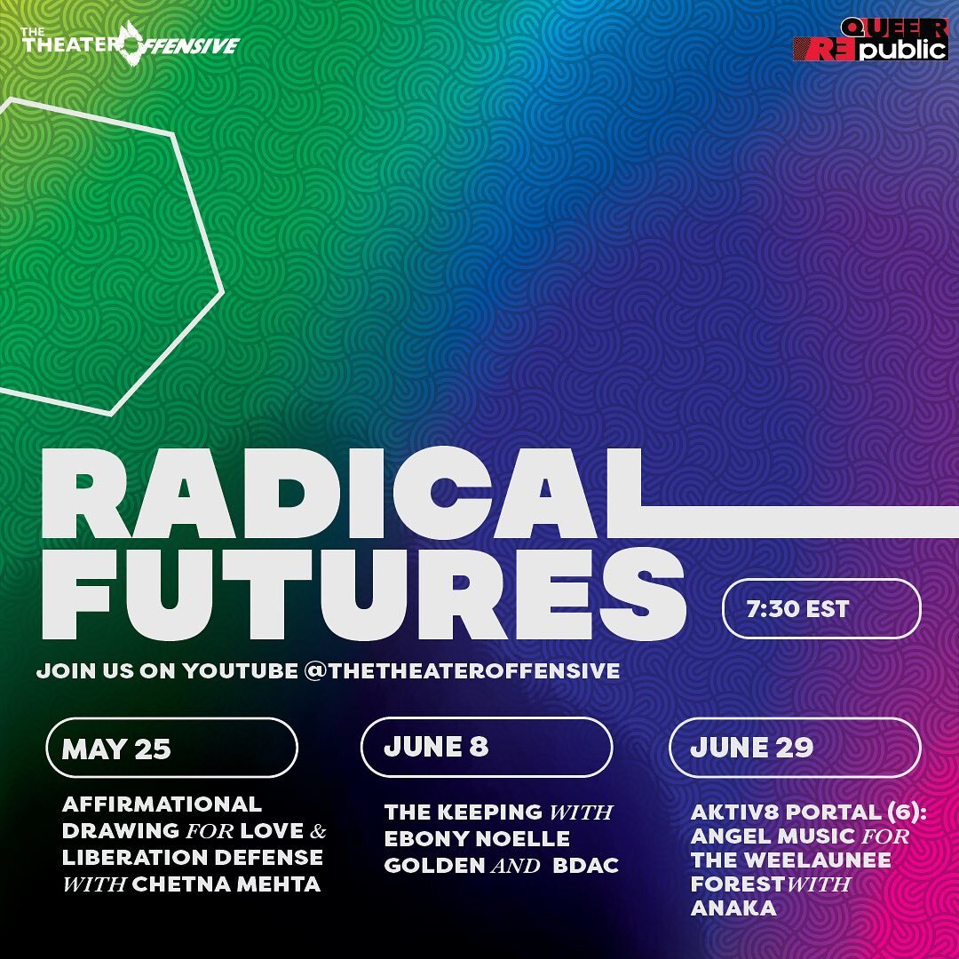 Mark your calendars and join us on YouTube! This year's #RadicalFutures is a celebration of artistic practice, healing, and ritual reflected in QTPOC femme-led art. 

Through intentional collaborations with three QTPOC femme artists we will investiga