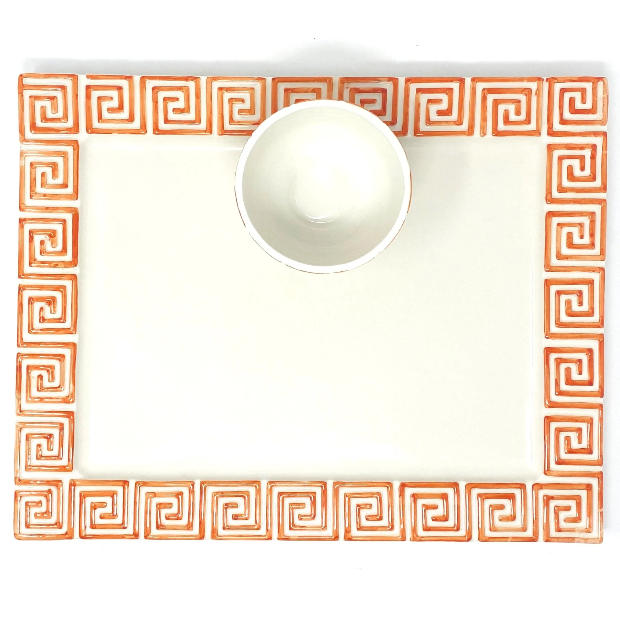Greek Key Border Chip and Dip - Orange