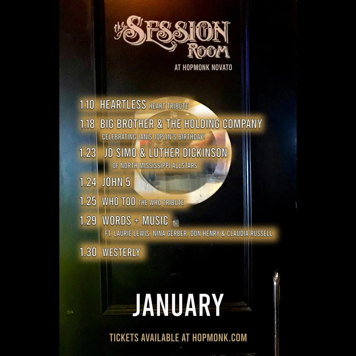 January 2026 Live Music Lineup 
HopMonk - Novato, CA