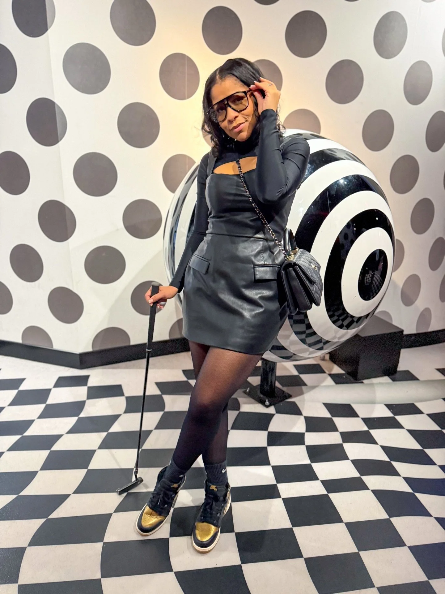 I might have loss in miniature golf⛳️, but I won in this leather mini dress from @nuuly...it&rsquo;s gives sporty spice. 

The warm weather is here, so a subscription from @nuuly is a must to try and buy pieces for this season. 

Comment SHOP for a l