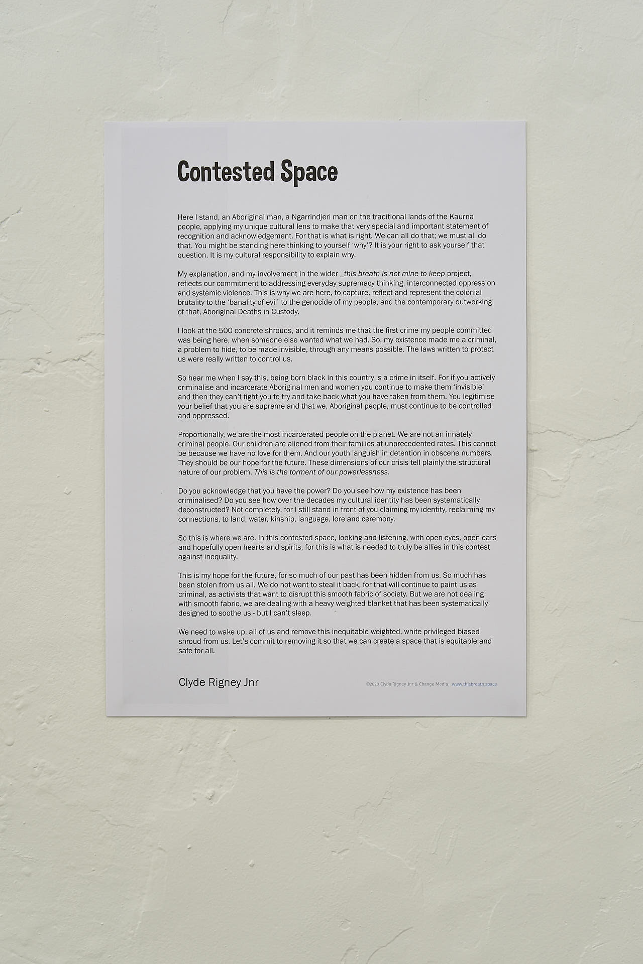 Contested Space - essay (Clyde Rigney Jnr)