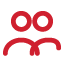 Close-up of a red smiley face emoji with raised eyebrows.