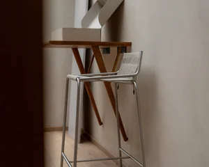 Noel Counter Chair Stainless steel frame Nature linen flag