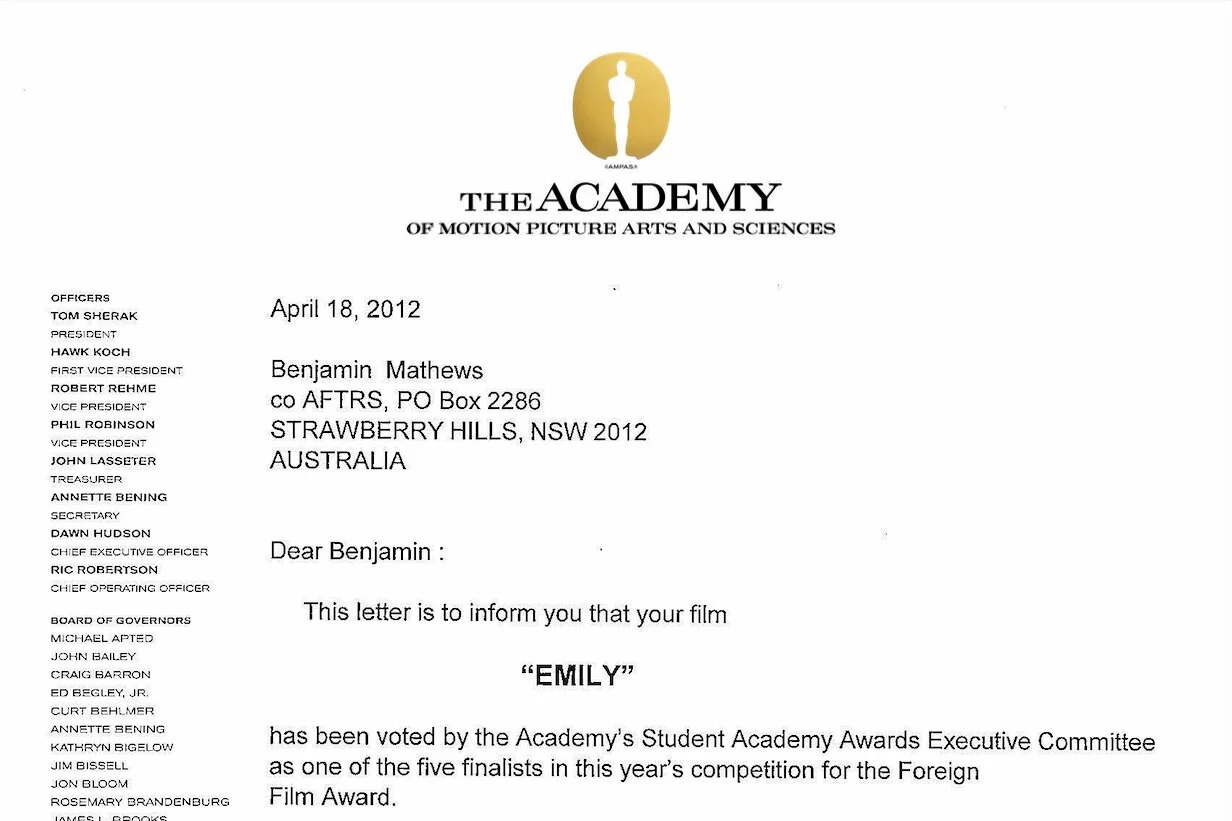 EMILY Nominated for Best Foreign Film at the Student Academy Awards