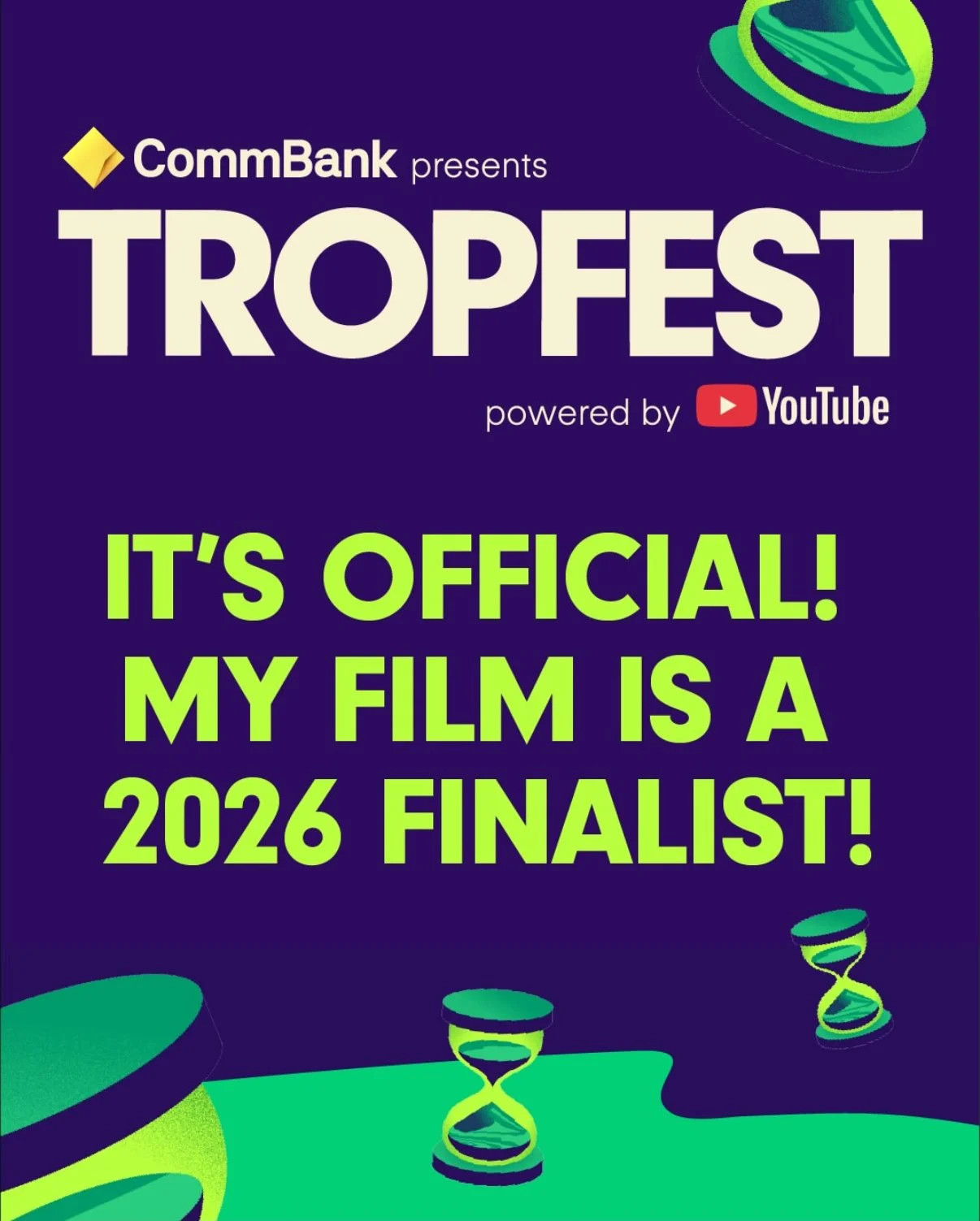'Project Hourglass' selected from 700+ films as Tropfest Finalist