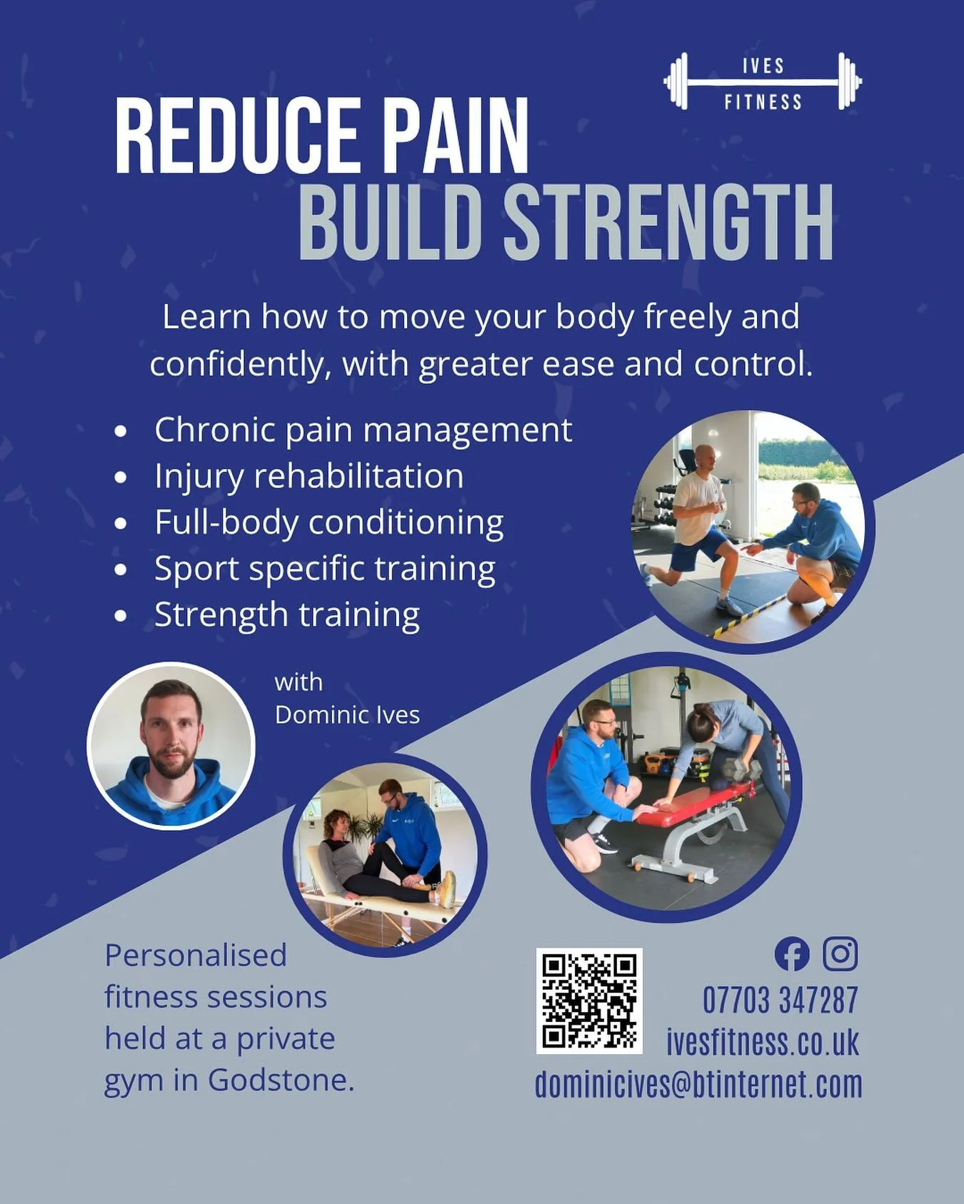 Hello and welcome to IVES Fitness.

My name is Dom and I&rsquo;ve been working within the fitness industry for a number of years now, as a fitness instructor and personal trainer - specialising in strength and conditioning and injury rehabilitation.
