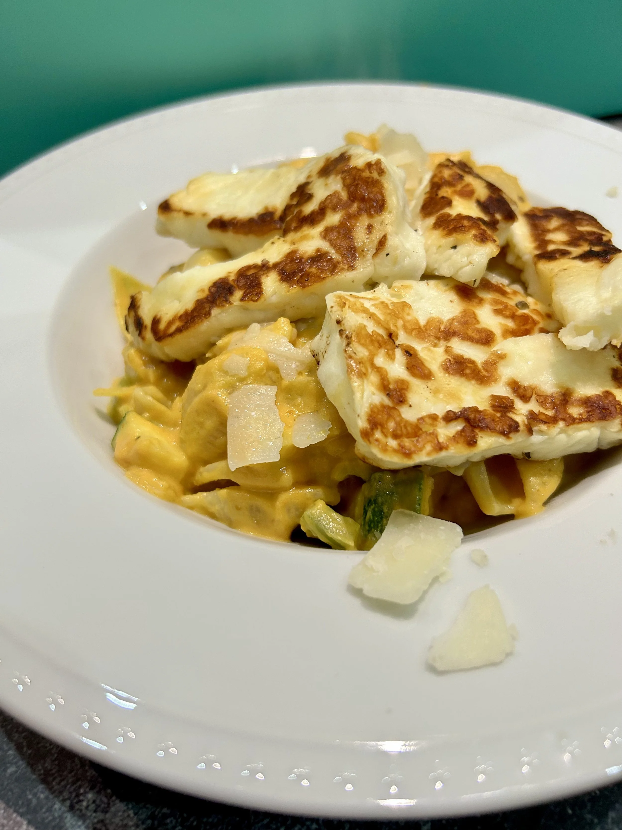 Pumpkin Pasta with Halloumi