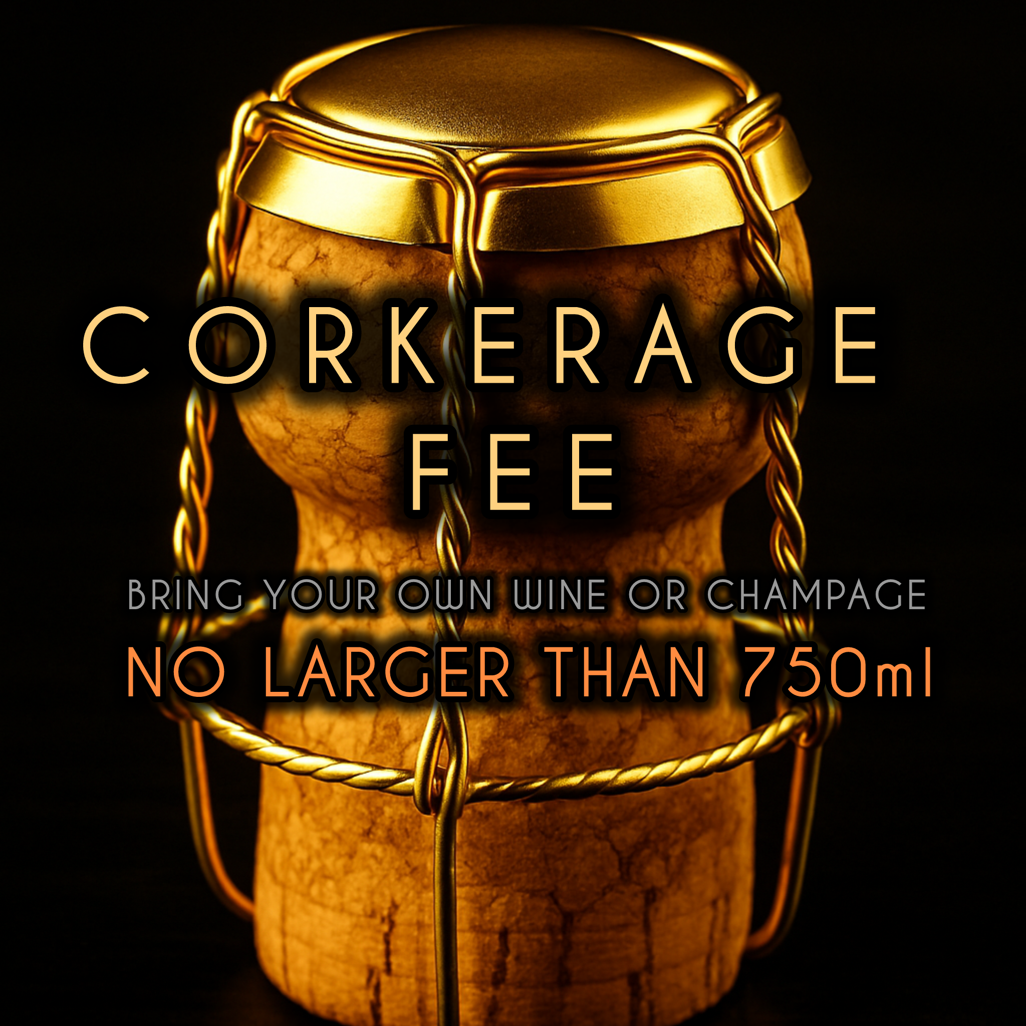 Bring your own Wine or Champagne for DINE IN ONLY (tax already included in price)