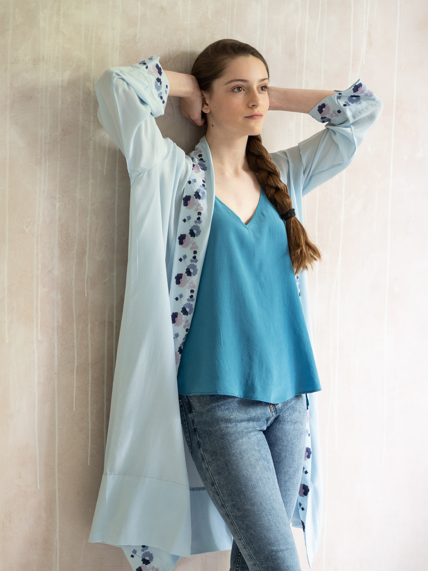 Zelda gown with Sai embroidery, pale blue