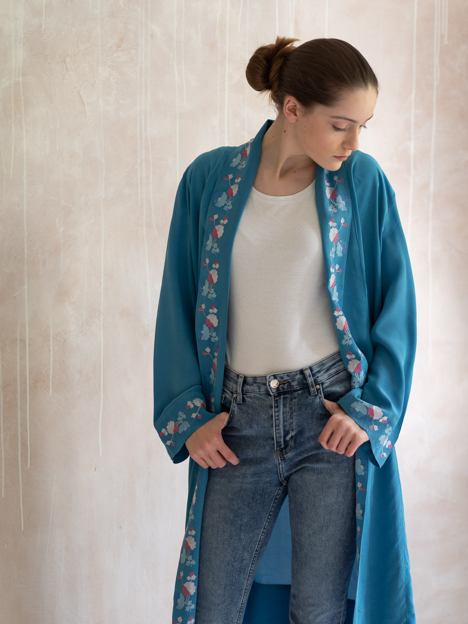 Zelda gown with Sai embroidery, blue