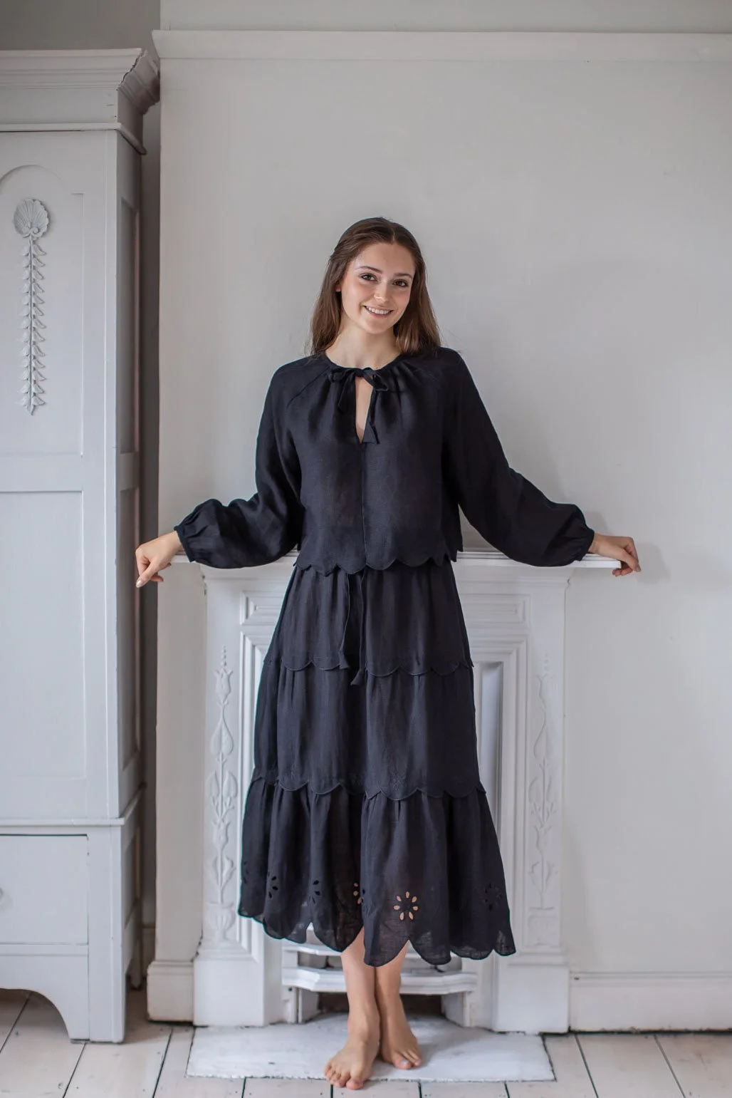 PHOEBE SKIRT WITH BRODERIE ANGLAISE, BLACK