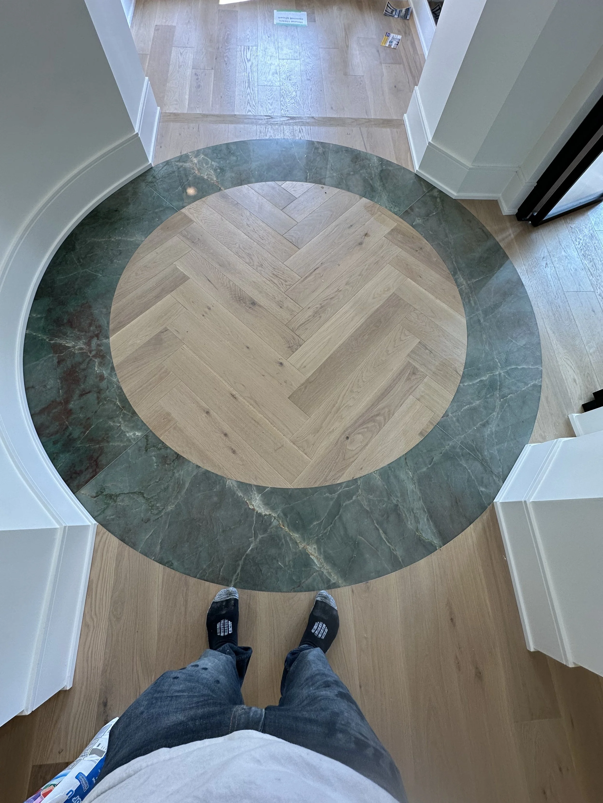 Tile design in hardwood floor