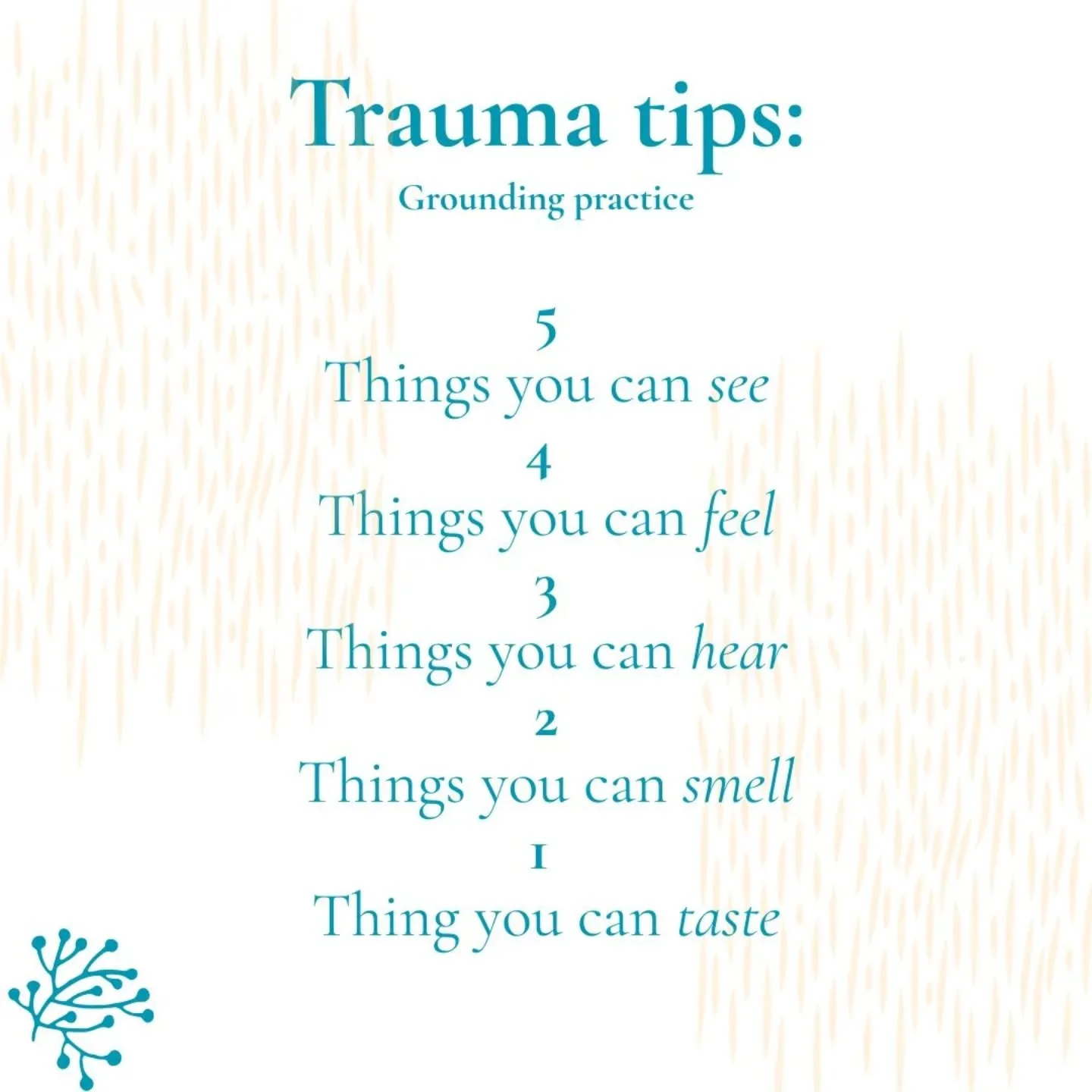 Welcome back to Tuesday trauma tips: this is a great and easy grounding practice to take with you where ever you go. If you find your feeling a little disregulated or numbed out this can help you feel your way back into your body. Which one did you l