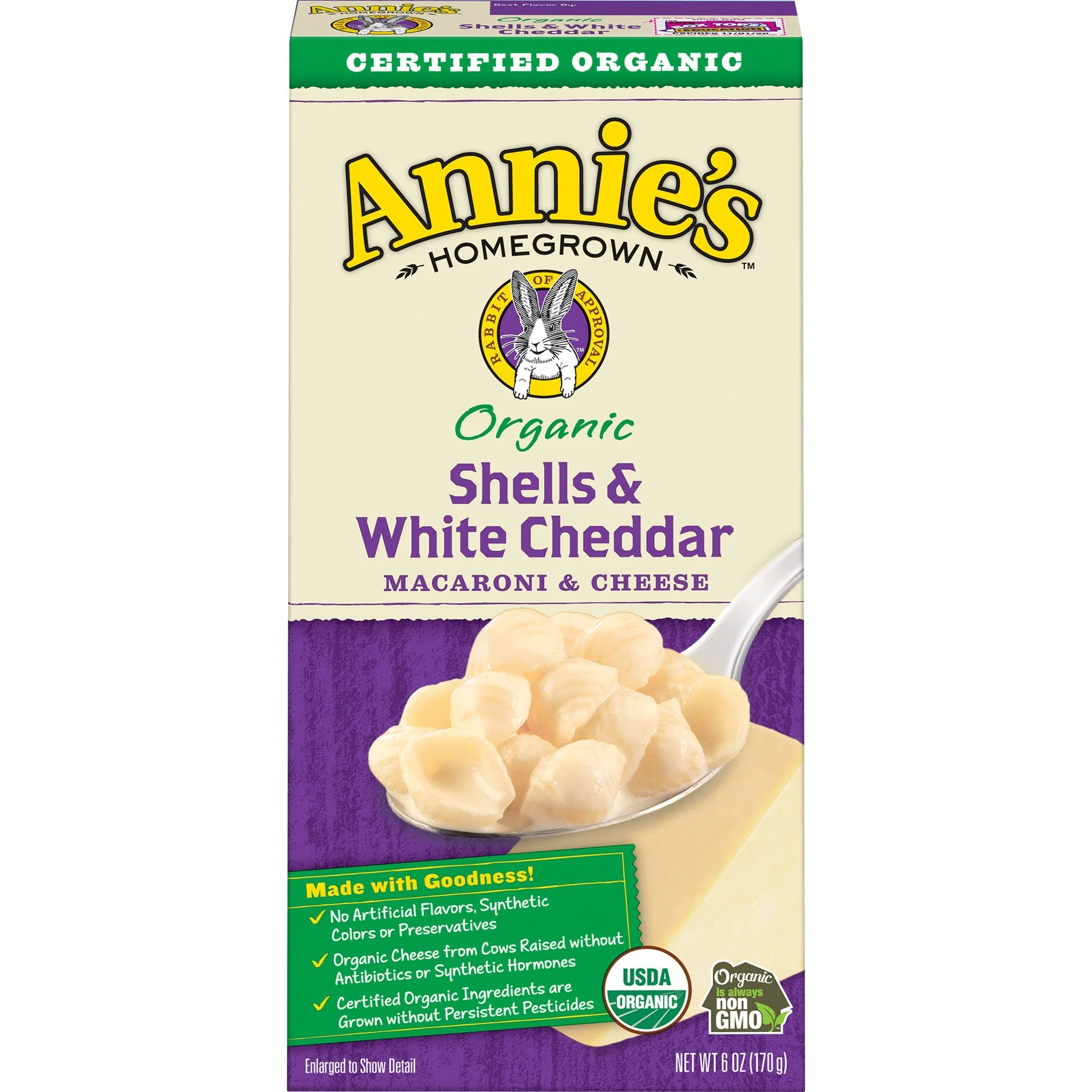 Annie S Organic Shells and White Cheddar Made with Real Cheese 6 Oz.jpg