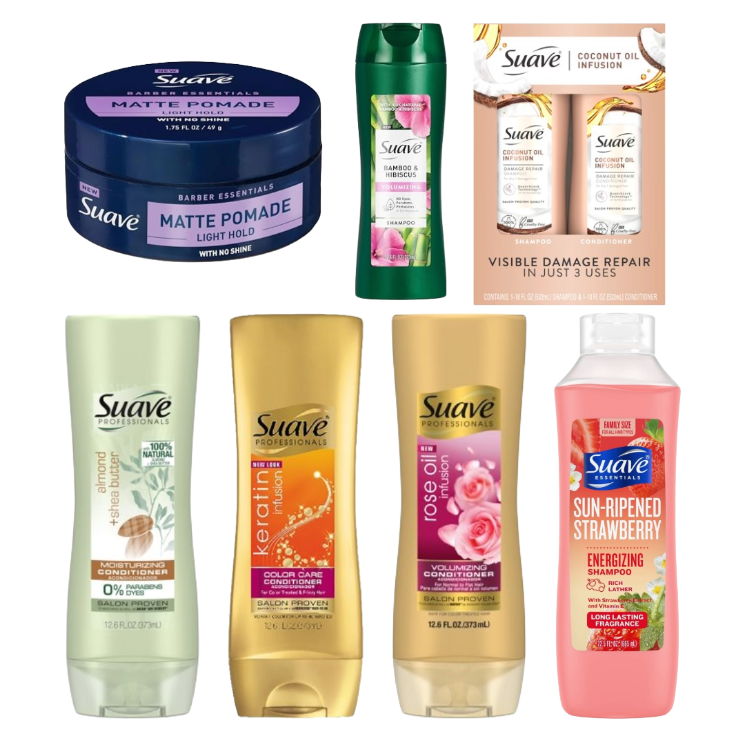 Wholesale Suave Hair Care Products for Retail Distribution Including Shampoo, Conditioner, Styling Creams, Detanglers, and Hair Styling Products
