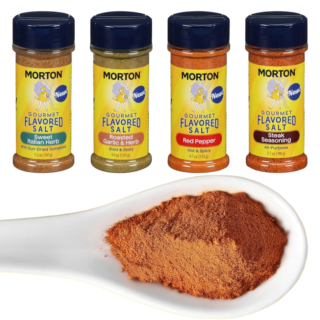 Gourmet Seasoning Salts 4.4 oz from Morton – Garlic Herb, Steak Seasoning, Red Pepper, and Italian Herb Blends
