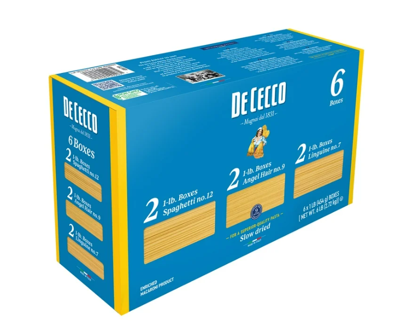 De Cecco Long Cut Italian Pasta Value Pack with 2 packages each Spaghetti, Angel Hair, Linguine.png