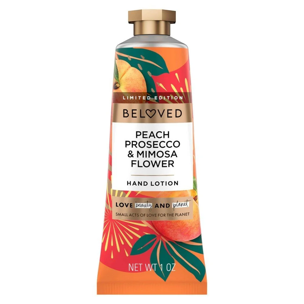 Beloved Peach Prosecco & Mimosa Flower Hand Lotion, Travel Size 1oz.jpg