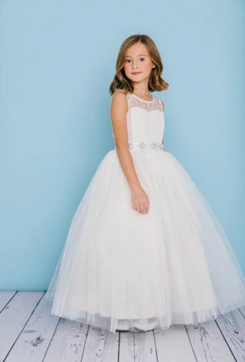 horsehair trim flower girl dress