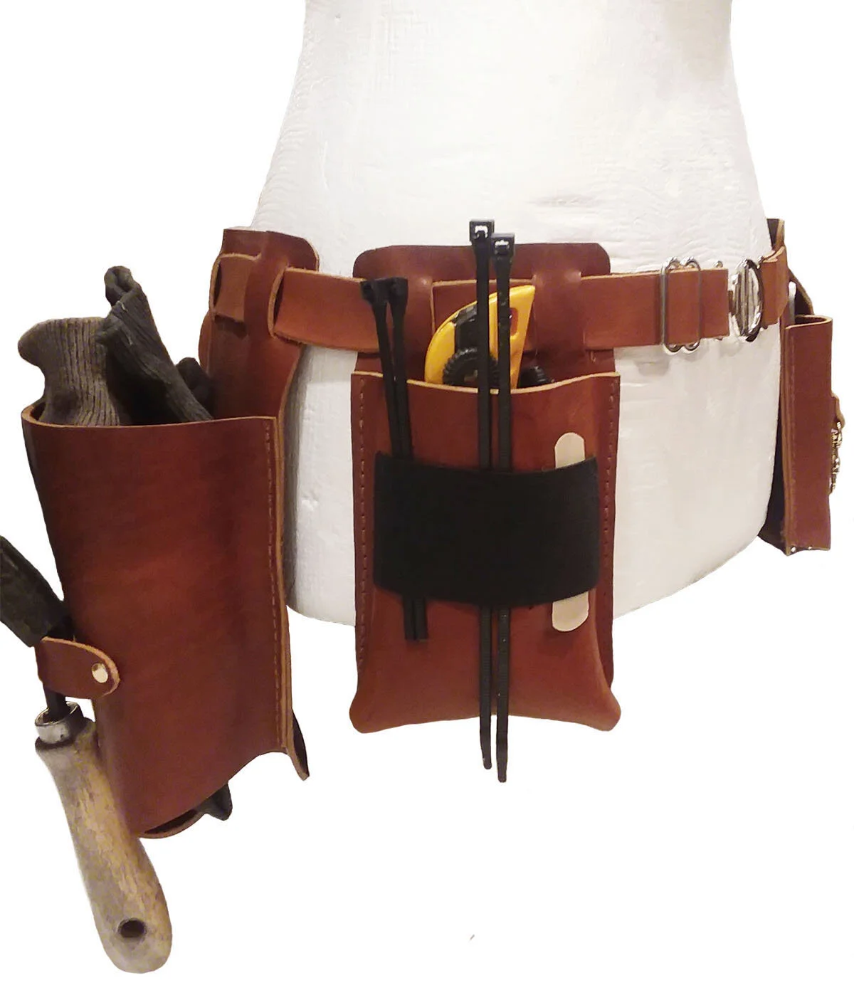 Not So Pansy Gardener's Tool Belt in Brown Leather with Silver Buckle Front Right Pocket