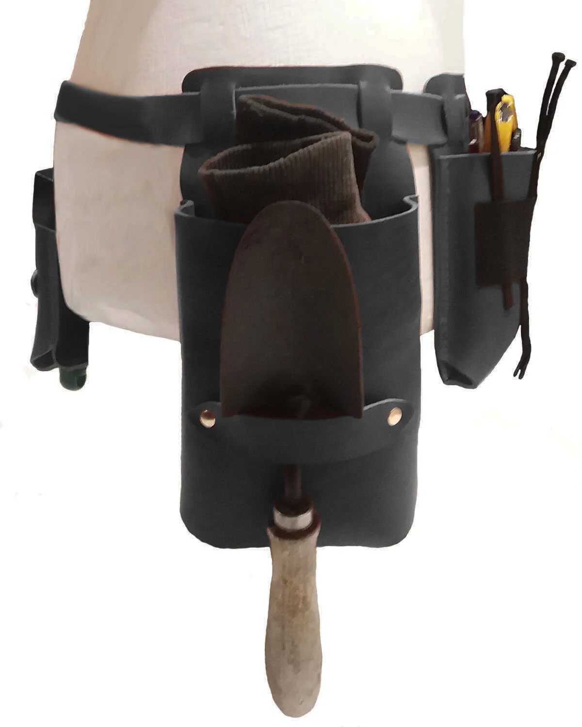 Not So Pansy Gardener's Tool Belt in Black Leather with Silver Buckle Back Right Pocket