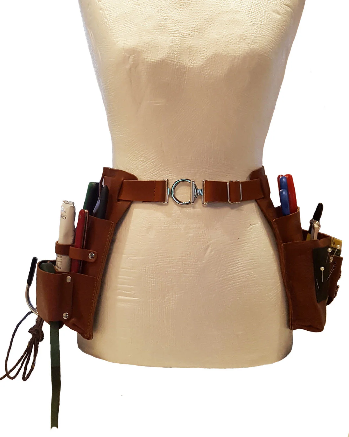 Posh Le Fleur Florist's Tool Belt in Brown Leather with Silver Buckle Front View
