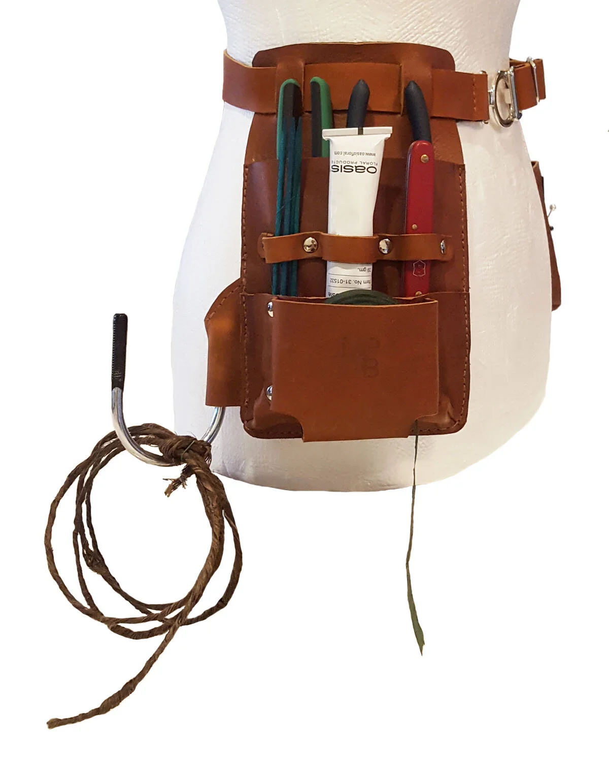 Posh Le Fleur Florist's Tool Belt in Brown Leather with Silver Buckle Right Pocket