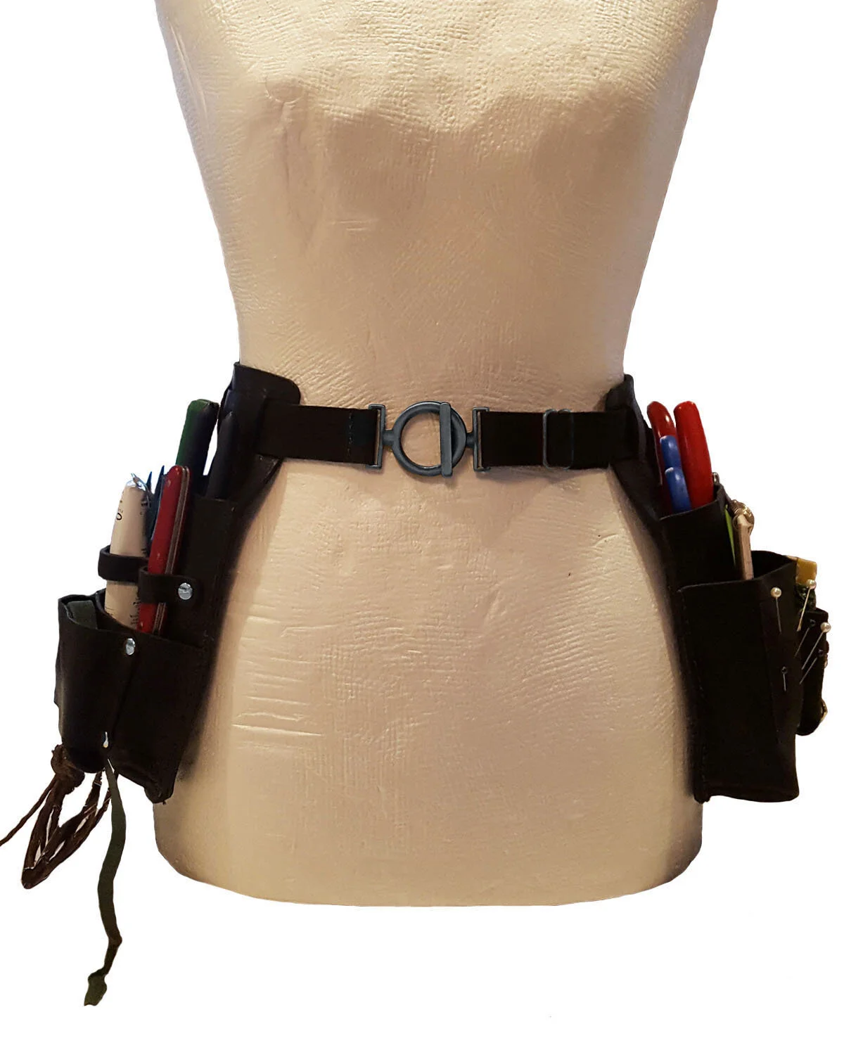 Posh Le Fleur Florist's Tool Belt in Black Leather with Silver Buckle Front View