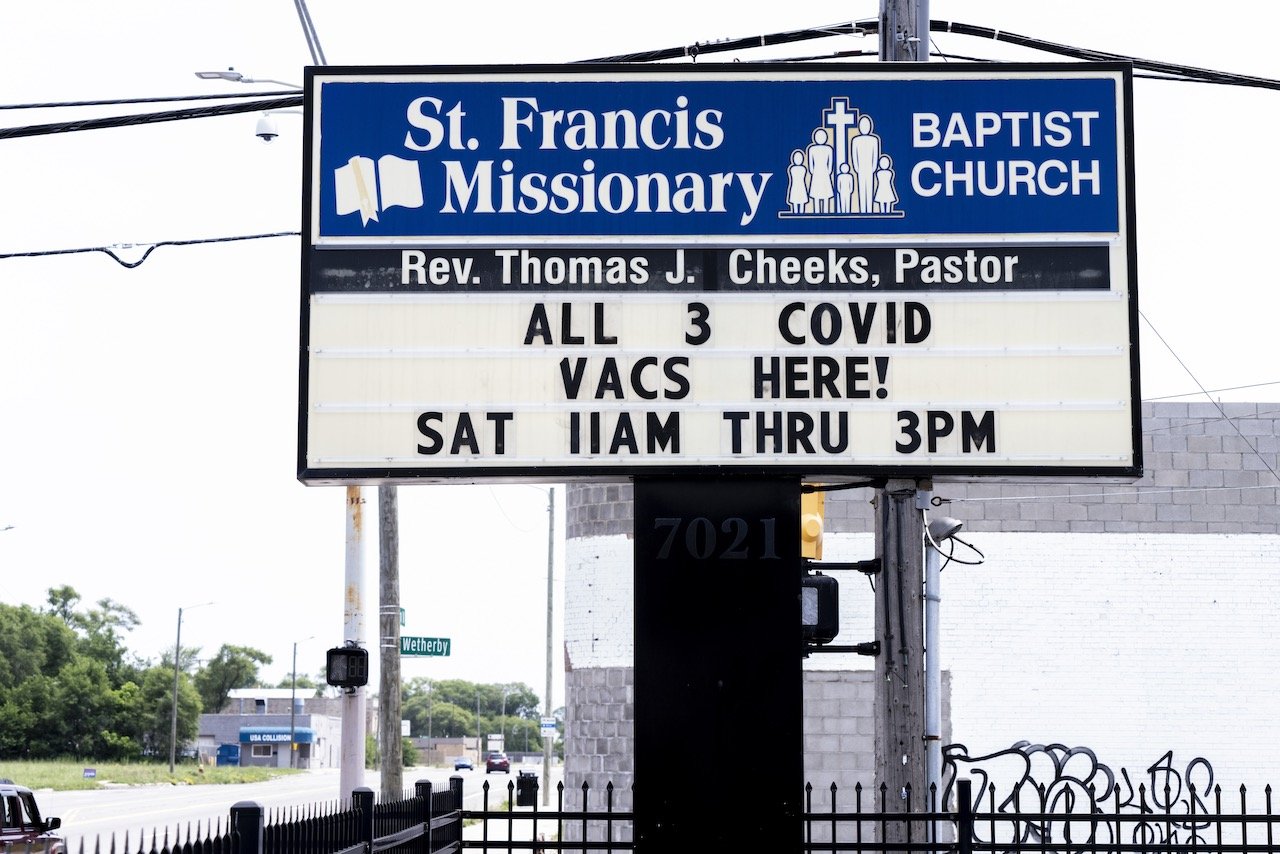 Sign, St, Francis MBC, West Warren at Wetherby, Detroit, July 4, 2021.
