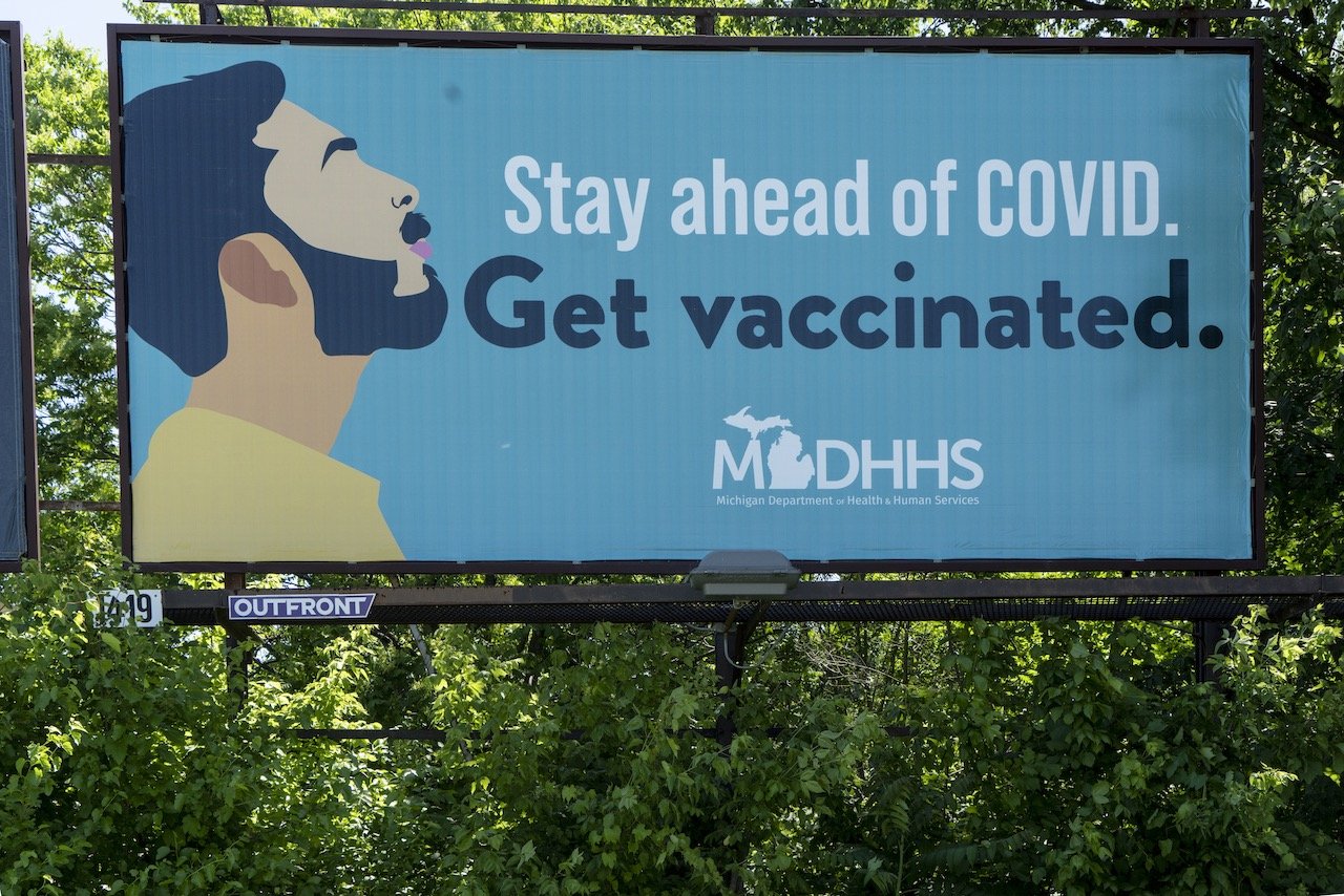 Get Vaccinated billboard, Michigan Department of Health and Human Services Chalmers and Promenade, Detroit, June 18, 2022. Chalmers and Promenade, Detroit, June 18, 2022.