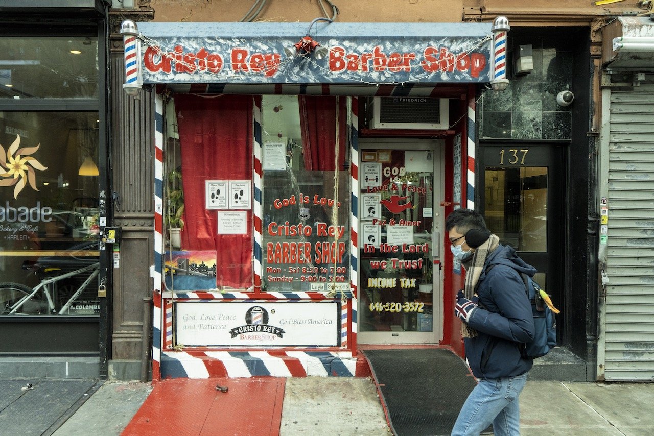 Cristo Rey Barber Shop, 137 East 110th St., East Harlem, January 20, 2022.