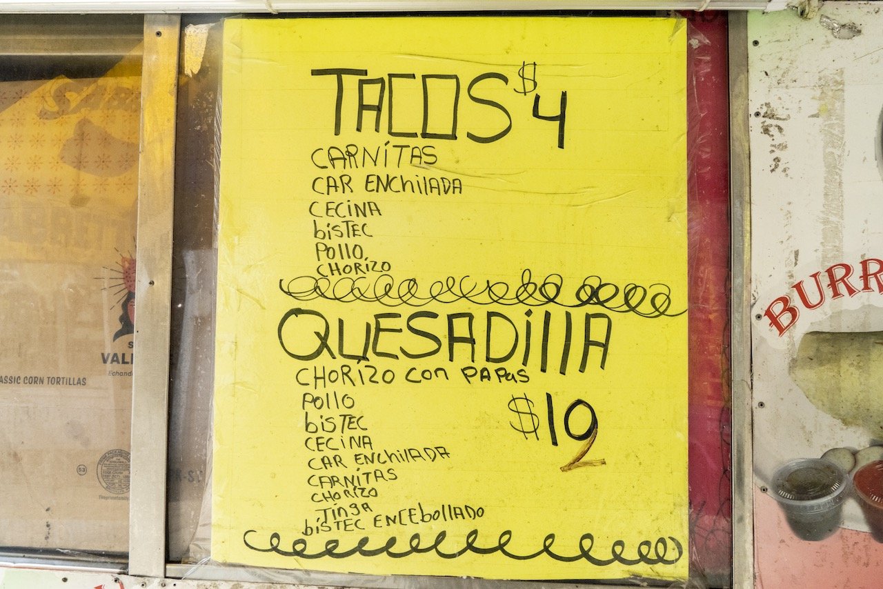 Food truck sign Antojitos Mexicanos, 48-07 National ST., Queens, May, 29, 2023.