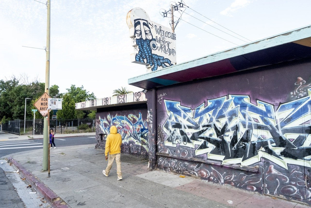 "Welcome to West Oakland," sign, MLK and 25th St., Oakland, July 16, 2023.