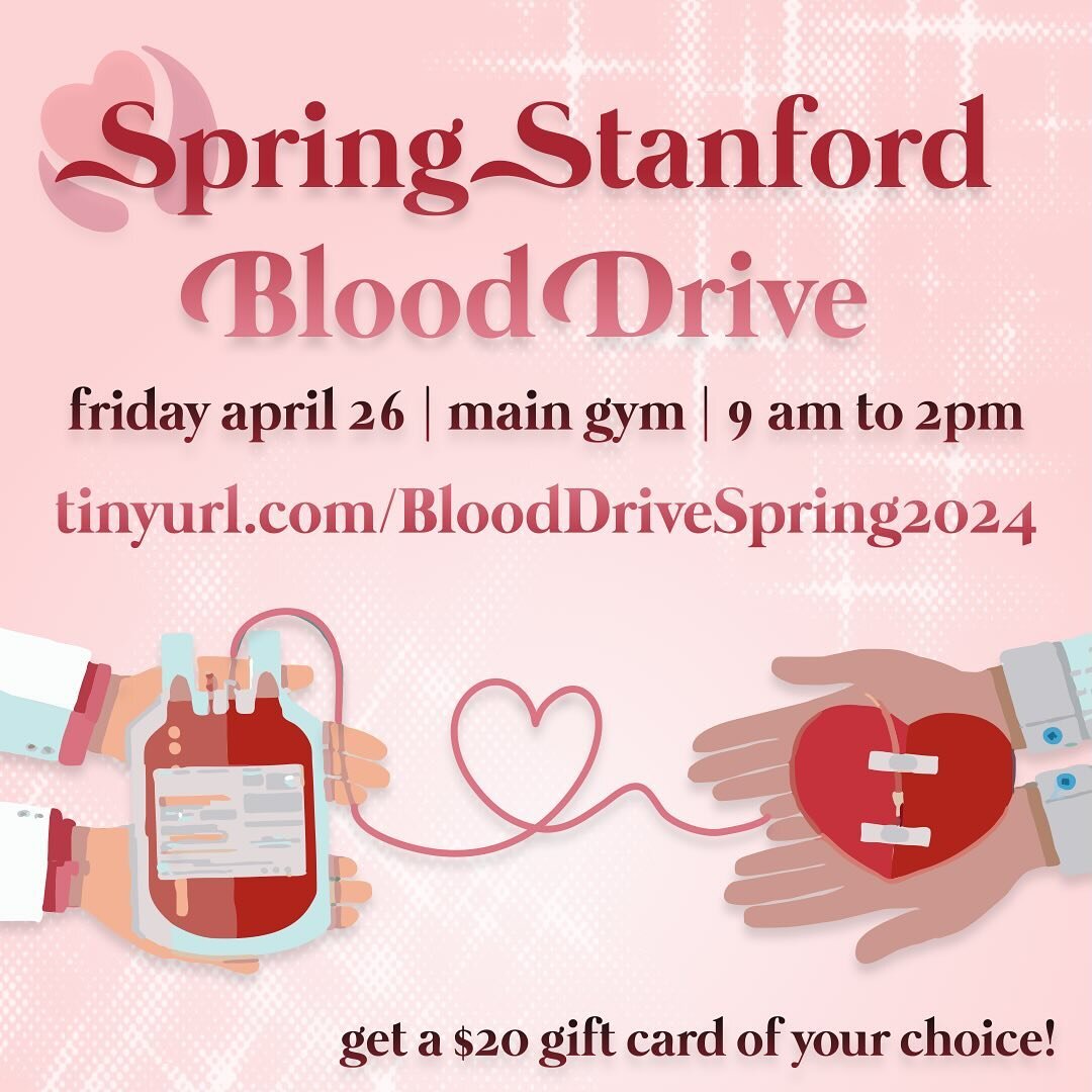 Hey Tino! Clink Commission is super excited to announce that the second semi-annual Blood Drive of this school year is happening on Friday, April 26th! This drive is a partnership with the Stanford Blood Center that will take place in the Main Gym fr