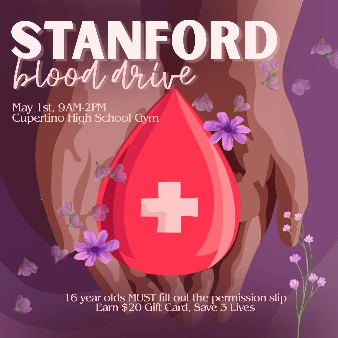 Interested in saving lives? Want a $20 gift card and free snacks? ASB will be hosting our bi-annual Stanford Blood Drive Friday, May 1st, from 9 am to 2 pm in the CHS gym. 

Everyone interested in donating is required to fill out this eligibility for