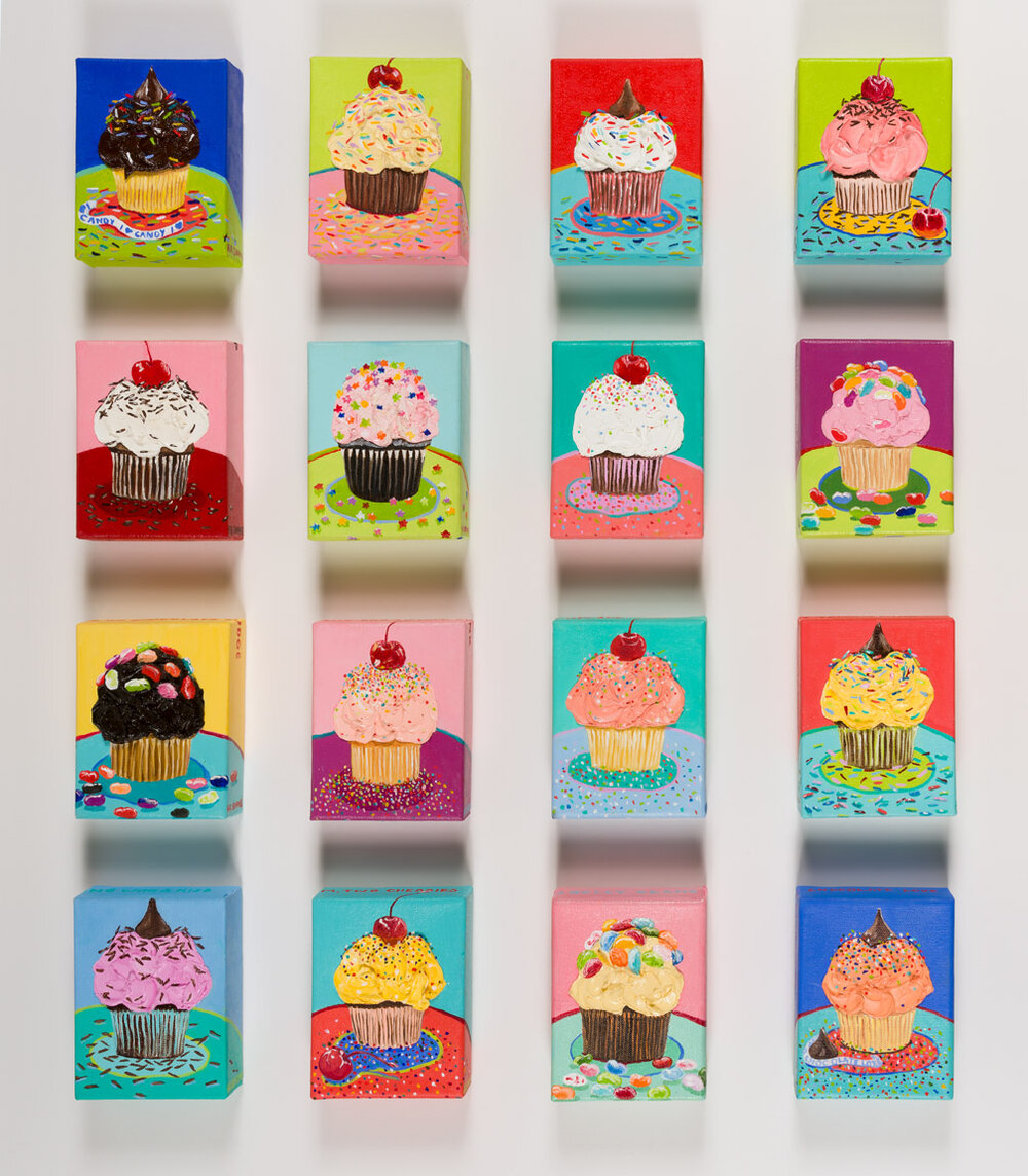 Sixteen Individual Cupcake Paintings