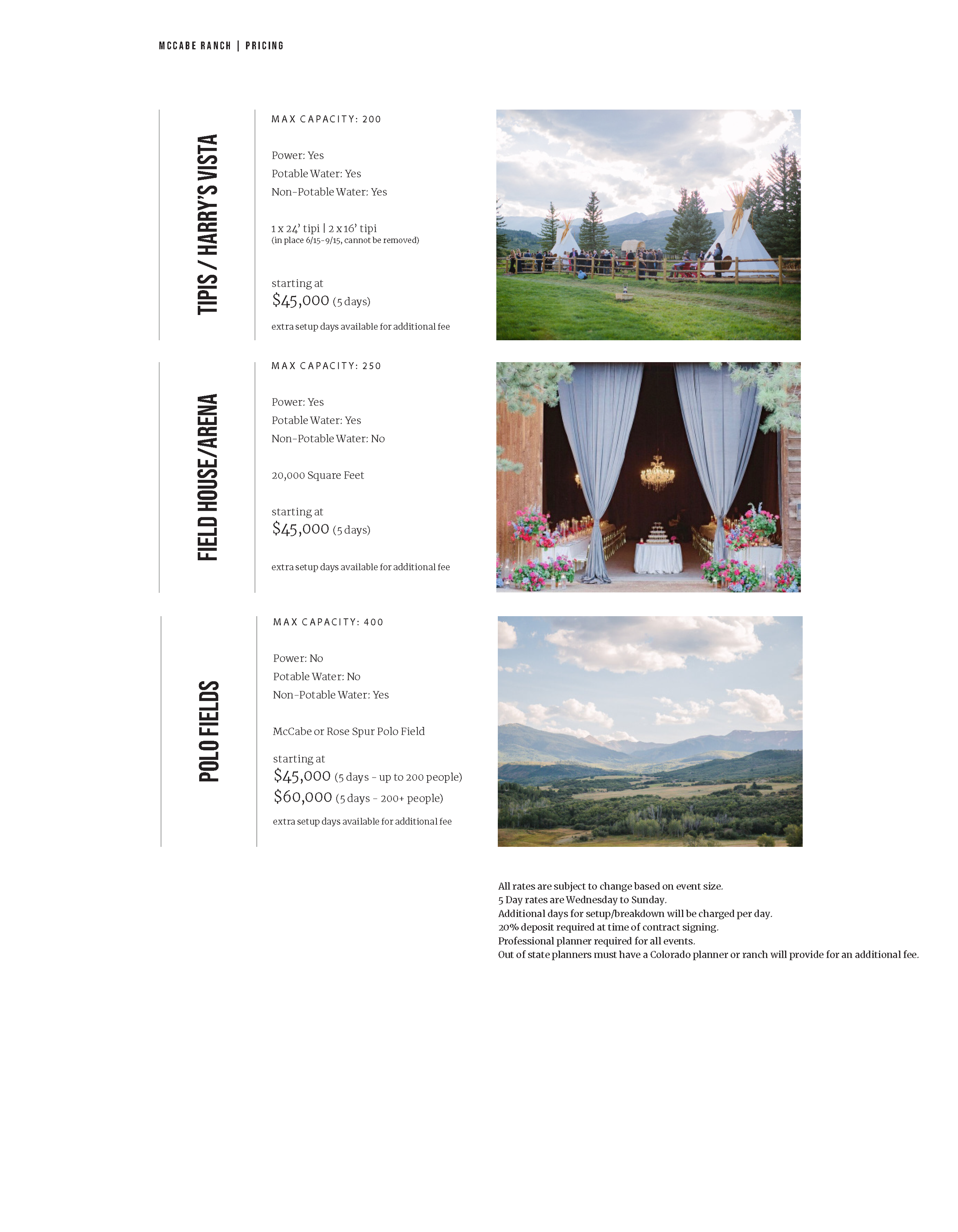 Event Pricing — McCabe Ranch - Old Snowmass, CO