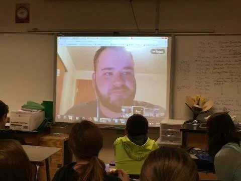 Pallin speaking to Welsh’s 7th grade science class in 2016.