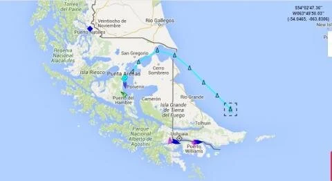 Map of Pallin’s Humpback Whale research trip in the Southern Hemisphere.