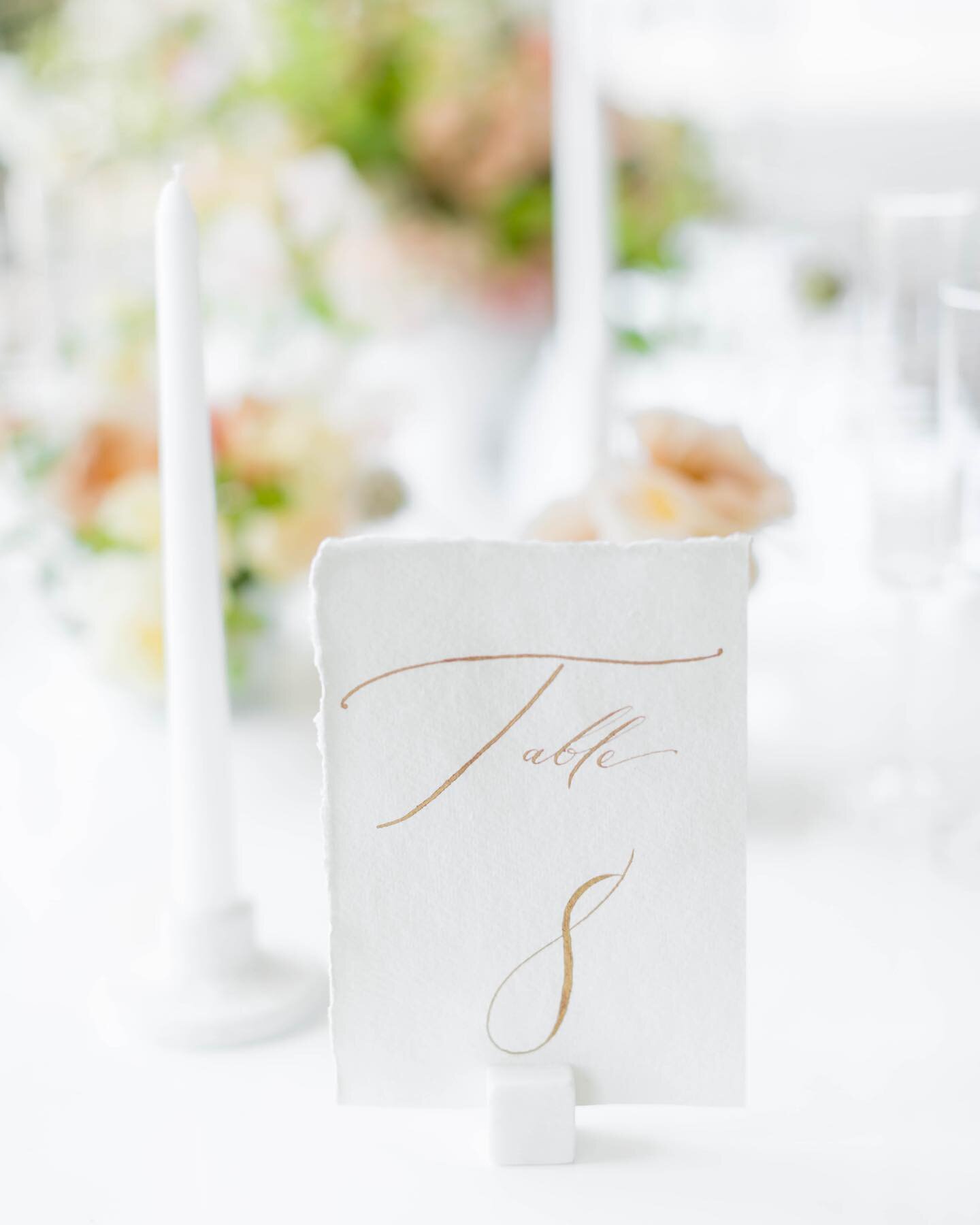 A table number perfect for your next modern, sophisticated event. She's hand calligraphed in gold ink with a combination of modern straight edges &amp; deckled edges on textured handmade paper. Distinguished, elegant, and all class.⁣
⁣⁣
View more on 