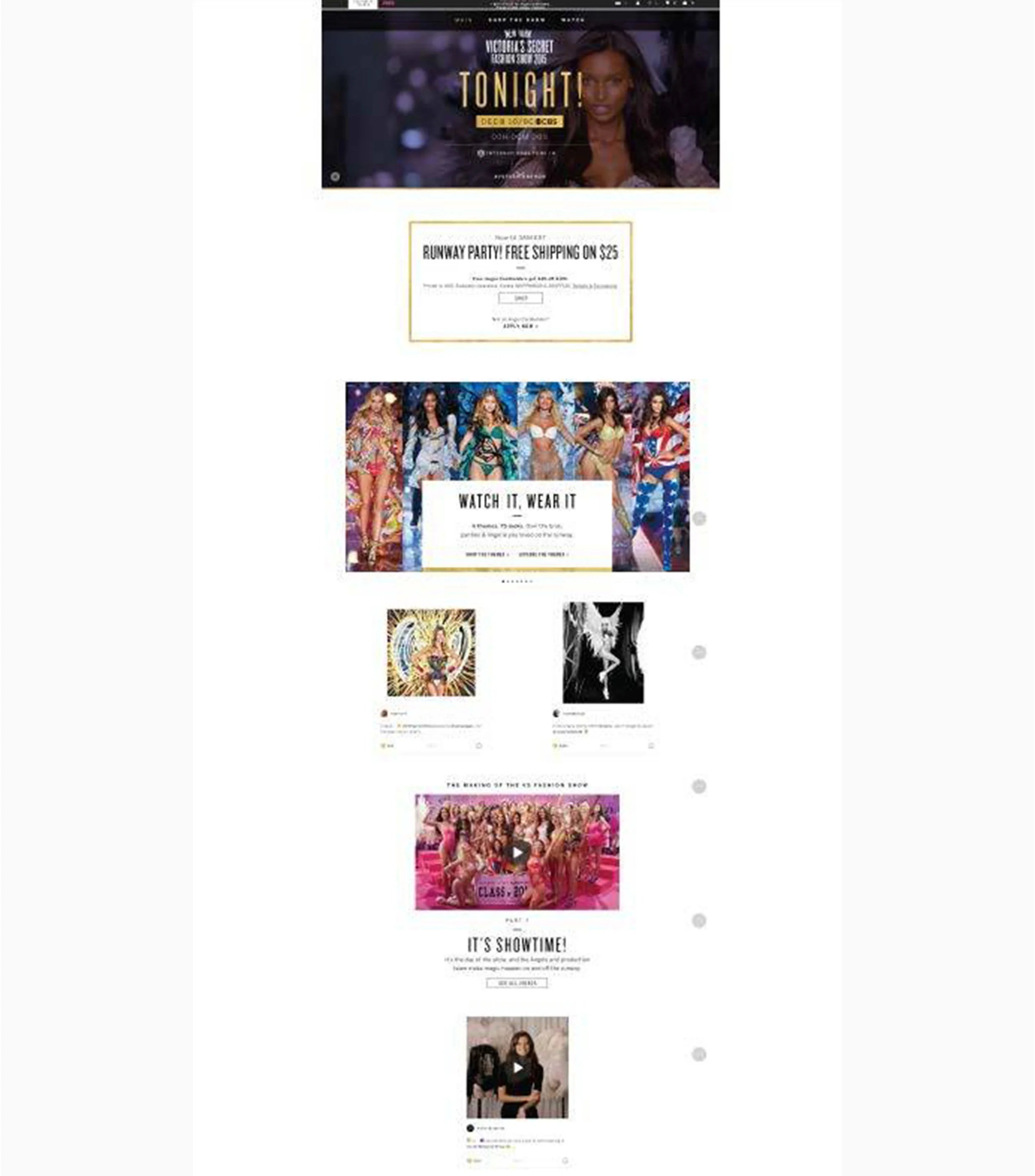 2015 Fashion Show Hub live page, updated with real-time social posts from the show and shoppable styles walking down the runway.