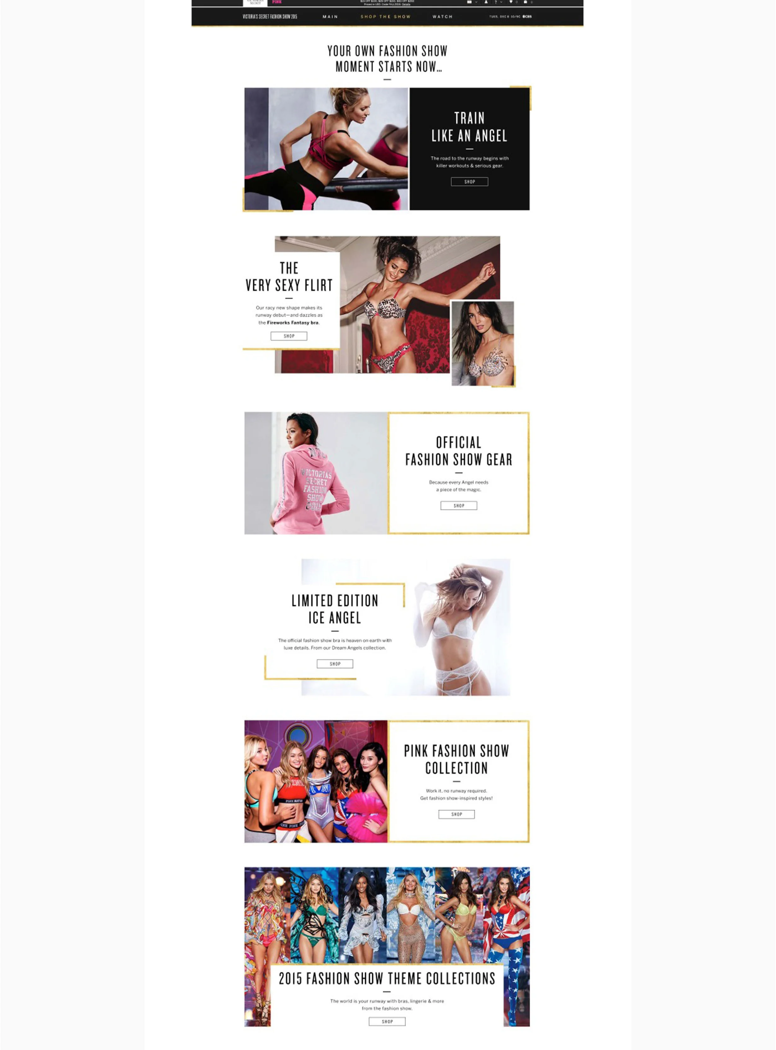 2015 Fashion Show Shop Page, where fans can purchase limited-edition runway and runway-inspired merchandise. 