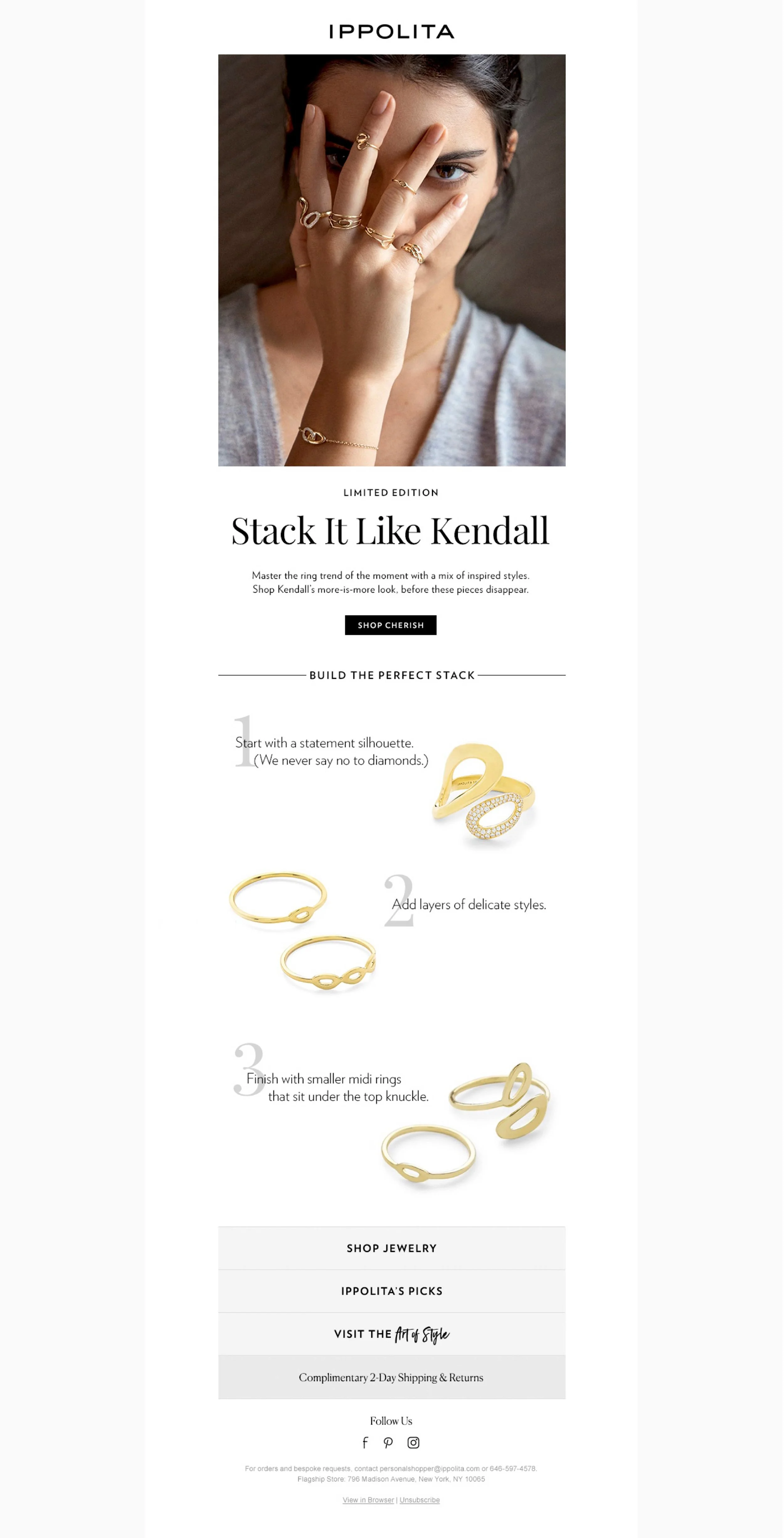 Email: Fall '17 campaign, how to create a ring stack like Kendall Jenner